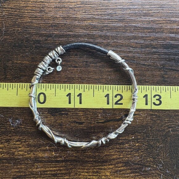 VTG Sterling Silver 925 Wrap Design Leather Cord Bracelet Size 7.5" Fit - Picture 7 of 8